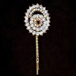 Vintage goldtone, clear and iridescent bling barrette, hair pin.